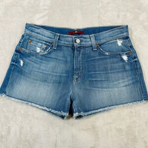 7 For All Mankind Denim Cutoff Shorts Distressed Frayed Hem Blue Women 28
